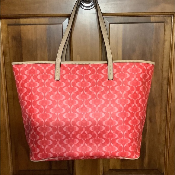 Coach Peyton Park Dream C Tote #F256773 Red & Pink with Tan Lth trim NWT - Picture 3 of 11